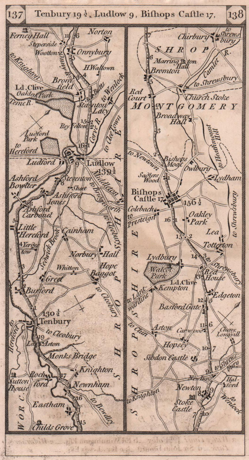 Tenbury-Ludlow-Bishop's Castle-Chirbury road strip map PATERSON 1803 old